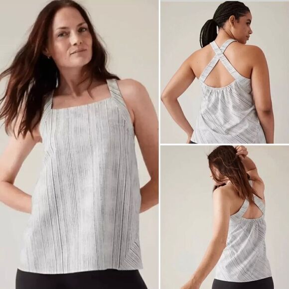 Athleta Arrival Tank Top Amara Stripe White Size Medium NWT $79 - Picture 1 of 8